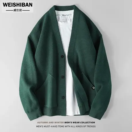 高级感慵懒风针织开衫毛衣男士秋冬季休闲外穿毛线衣百搭V领外套商品大图