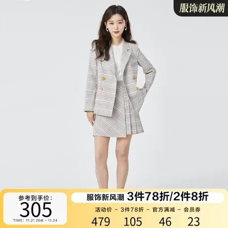 Roem格子图案商场同款新品韩式简约格纹中性阔版商务休闲潮西装图片