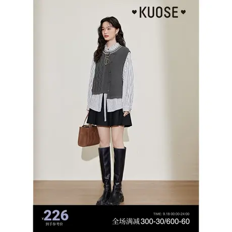 阔色灰色麻花针织马甲女2023秋冬新款设计感毛衣坎肩背心无袖上衣商品大图