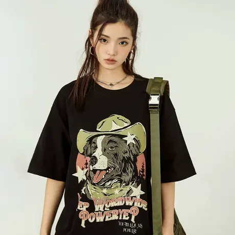 YEP美式复古t恤女短袖宽松oversize上衣2024新款夏季纯棉半袖ins图片