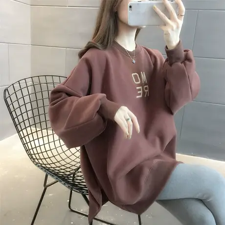 圆领卫衣女2023新款秋冬潮ins宽松韩版时尚无帽套头长袖加绒加厚图片