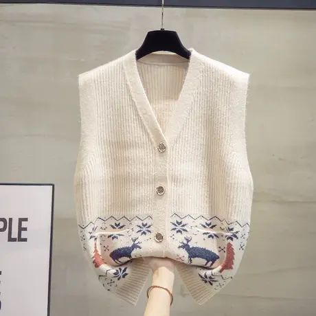 v领针织开衫马甲背心女2025春秋新款宽松马夹外穿上衣厚毛衣坎肩商品大图