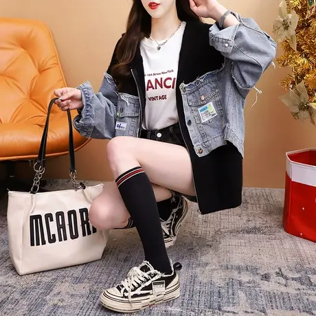 宽松假两件毛衣开衫女2024新款早春季时尚洋气网红设计感针织外套图片