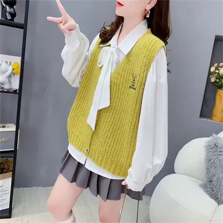 卡通兔子刺绣针织马甲女开衫2023年早秋新款宽松百搭无袖毛衣背心图片