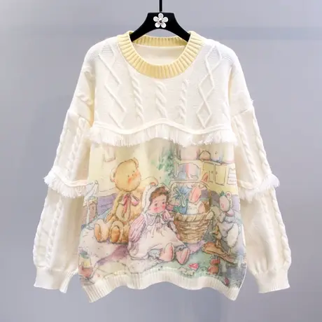 日系甜美温柔风套头毛衣女冬季2023新款宽松设计感减龄针织衫上衣商品大图