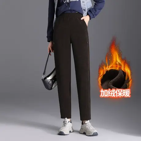 时尚哈伦裤女秋冬加绒小脚裤2023新款松紧腰遮肉显瘦休闲裤萝卜裤商品大图
