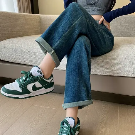 高腰阔腿牛仔裤女春秋季2024年新款蓝色直筒显瘦垂感宽松拖地裤子商品大图