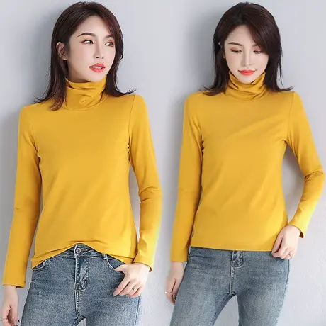 罗纹棉质堆堆领打底衫女春秋季长袖内搭紧修身高领百搭可外穿上衣商品大图