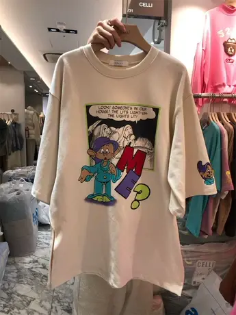 韩国东大门短袖t恤女夏装2021新款卡通印花宽松百搭半袖ins潮上衣商品大图