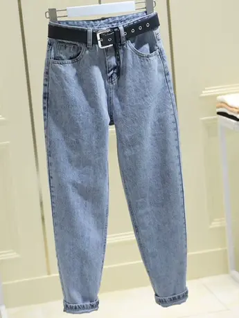 清仓捡漏外贸高腰牛仔裤女新款浅色小个子直筒哈伦裤老爹裤图片