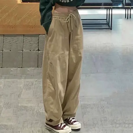 休闲拖地裤高腰垂感阔腿长裤女夏季2024年新款宽松工装直筒运动裤商品大图