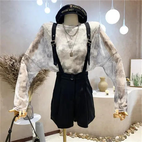 宽松设计感早秋季女装扎染网纱防晒衣空调衫罩衫长袖t恤春秋上衣图片