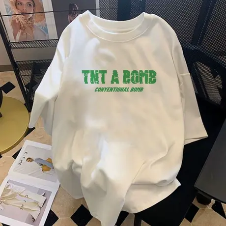 美式字母t恤女胖mm大码oversize显瘦洋气短袖ins白色纯棉圆领上衣商品大图