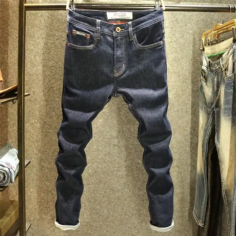 深蓝色九分裤牛仔裤男2024春秋款韩版潮流简约原色普洗百搭9分裤商品大图