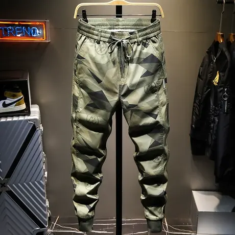 香港潮牌余文乐简约百搭迷彩休闲裤男士宽松直筒运动工装裤收脚商品大图