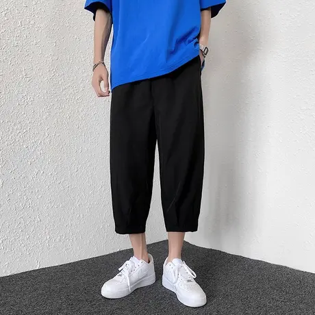 夏季新款冰丝七分裤男士加肥加大码韩版潮薄款短裤休闲小脚裤宽松商品大图