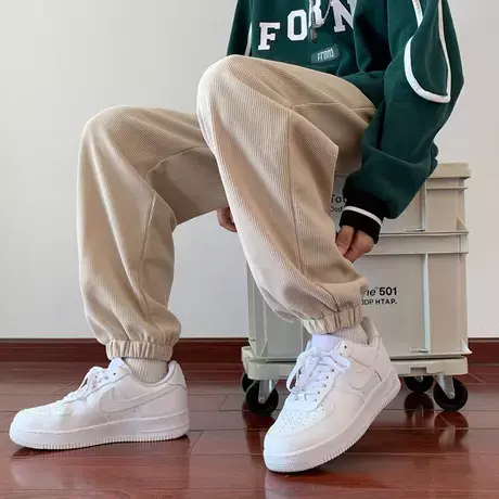 灯芯绒裤子男款春秋季宽松高街垂感直筒束脚裤潮牌运动休闲长裤男图片