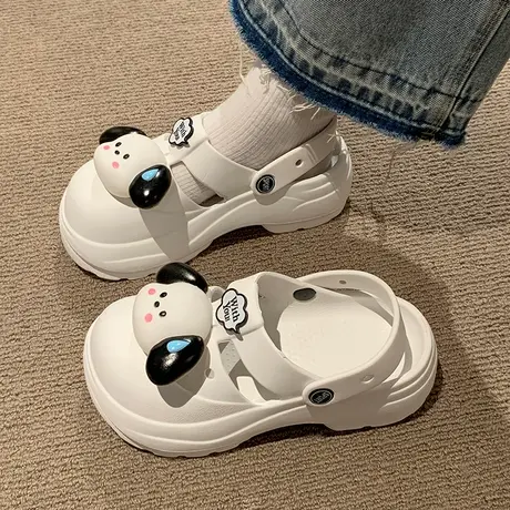 厚底增高跟洞洞鞋女夏季学生外穿卡通可爱小狗防滑两穿包头凉拖鞋商品大图