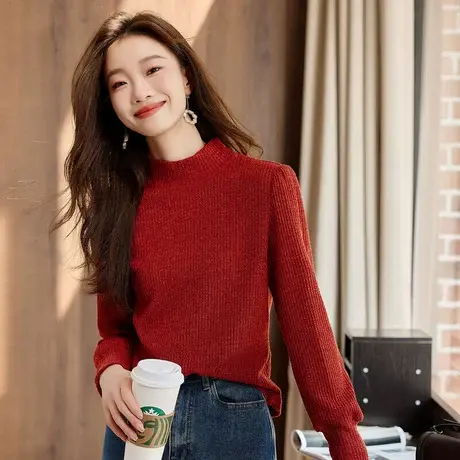 时尚气质针织衫新款女半高领百搭纯色高级温柔长袖内搭商品大图