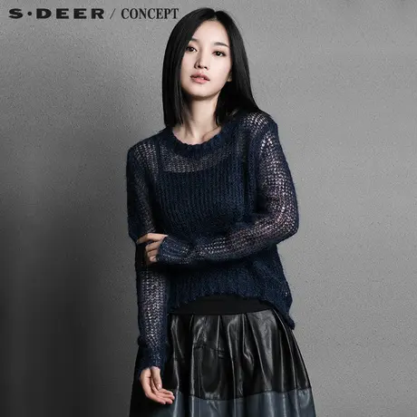S·�R＼🌮CONCEPT【🌯新品】🌰圣迪奥简约纯色镂空针织罩衫S15383505图片