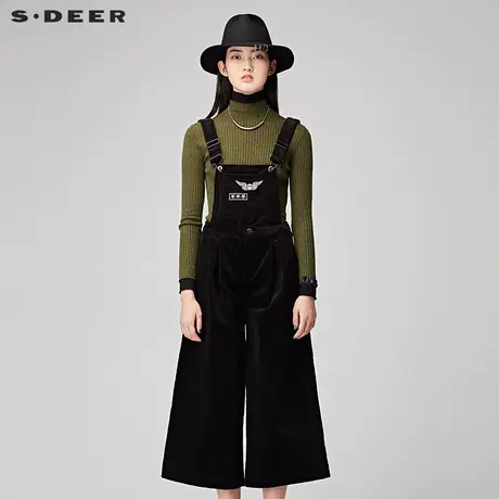sdeer圣迪奥2018冬复古丝绒高腰两穿式背带裤女S17480861商品大图