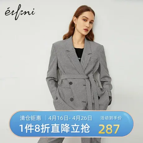 伊芙丽2020春新款西装休闲上衣职业格子女士西服1B2910501图片