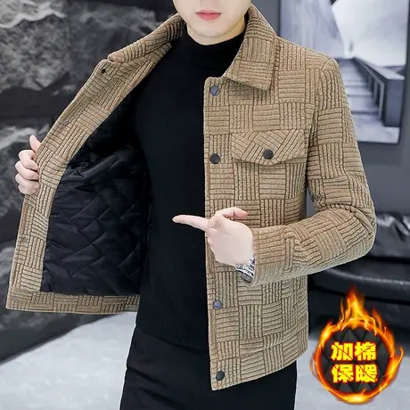 高级感冬装外套男士翻领工装二棉夹克休闲痞帅加棉加厚款呢子上衣商品大图