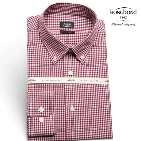 红邦创衣 2023秋冬暖格衬衫男棉红衬衫磨毛男长衬衣商务休闲时尚商品大图