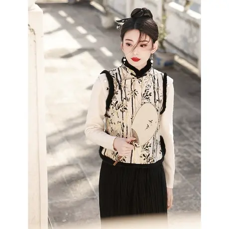 新中式国风冬装马甲女新款2023秋冬季马夹爆款小香风小个子超好看商品大图