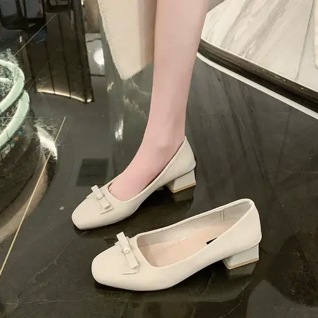 单鞋女浅口2023年新款温柔女士复古粗跟高跟鞋配裙子ins网红瓢鞋图片