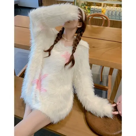 OtherMix温柔慵懒风套头毛衣女2024春秋新款宽松休闲毛毛外穿上衣图片