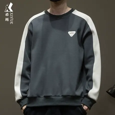 希越重磅加绒加厚卫衣男冬季美式潮牌宽松大码男士圆领上衣套头衫商品大图