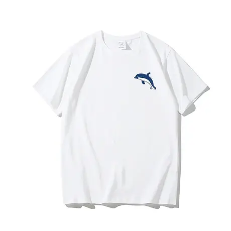 夏季韩版港风小清新小海豚印花短袖T恤男女情侣装学生宽松半袖图片