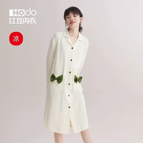 红豆女士睡裙夏季薄款长袖裙宽松家居服甜美可外穿中长裙子睡衣女商品大图