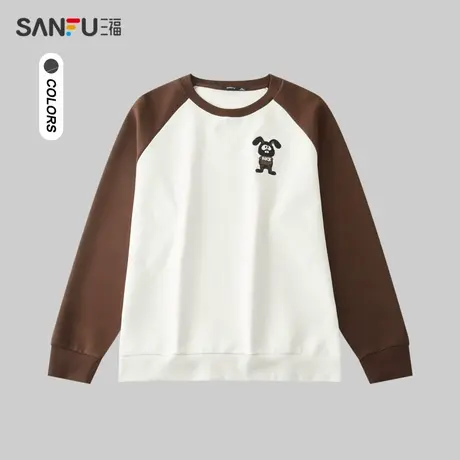 三福2024春季男士前后兔子插肩袖卫衣 趣味休闲圆领上衣482557商品大图