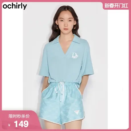 黑标系列 欧时力 Polo领短袖t恤女新款夏装烫钻休闲短上衣小个子商品大图