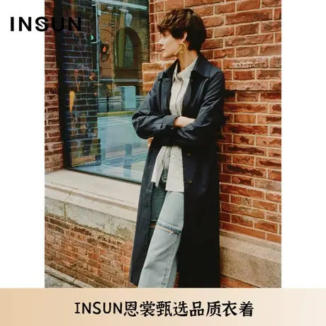 INSUN恩裳夏季纯棉截断式微流苏直筒牛仔裤图片