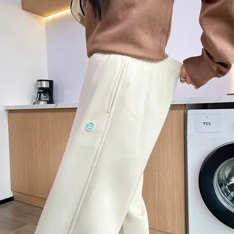 白色运动裤女2024春秋新款高腰宽松显瘦休闲哈伦裤小个子束脚卫裤图片