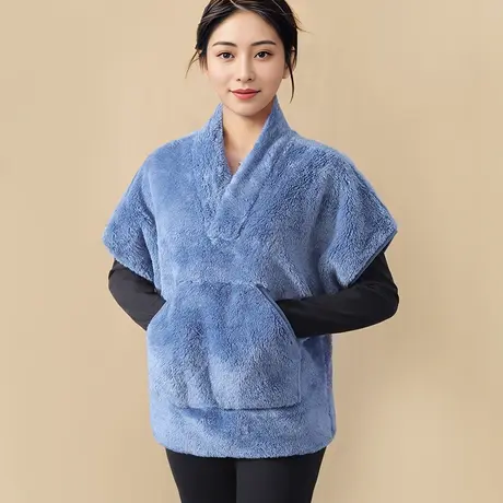 珊瑚绒保暖护肩颈半袖马甲女冬大口袋中袖外套妈妈图片