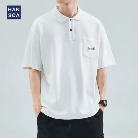 hansca 300g重磅polo衫男短袖夏季宽松美式休闲空气层白色半袖t恤商品大图