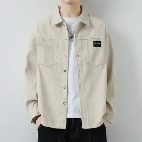 薄款灯芯绒外套男款春秋季新款复古工装日系夹克衬衫外套男士上衣商品大图