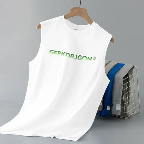 重磅纯棉白色背心男潮夏季跨栏健身字母印花无袖t恤运动美式坎肩商品大图