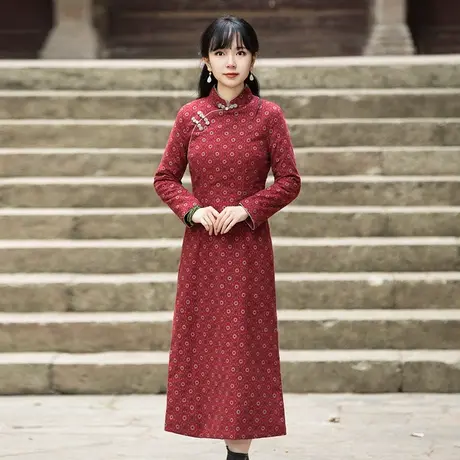 改良旗袍女冬夹棉加厚保暖2022年新款复古时尚减龄外搭中式女装图片