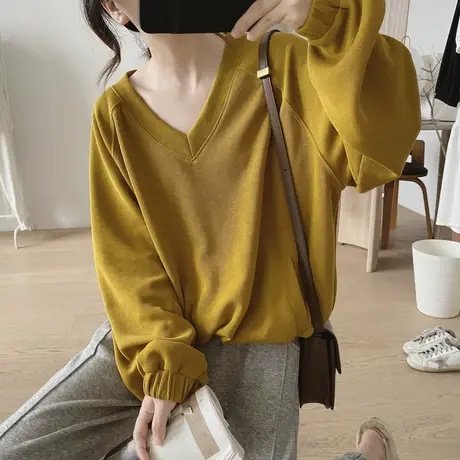 卫衣外套女春秋新款宽松大码女装胖mm显瘦小众设计感v领上衣200斤图片