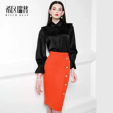 希区瑞普重磅真丝衬衫女时尚洋气长袖桑蚕丝欧货黑色白色气质上衣商品大图