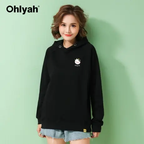 Ohlyah品牌 连帽卫衣女牛年卡通印花休闲运动简约上衣外套新年装商品大图