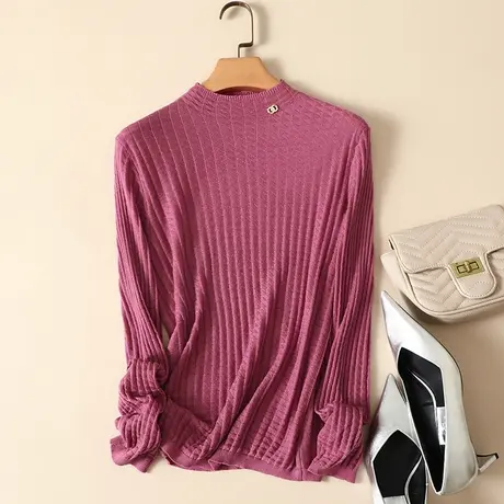 半高领毛衣打底衫女秋冬2023年新款内搭长袖上衣宽松羊毛针织衫女商品大图