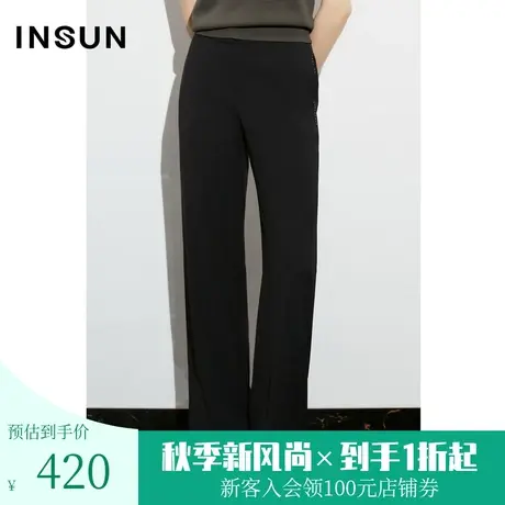 [高级商务]恩裳COVER2023夏款新款中高腰松紧腰直筒裤垂感休闲裤图片