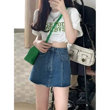 正肩短袖t恤女夏季小众设计冷淡系高级感小个子别致独特chic上衣商品大图