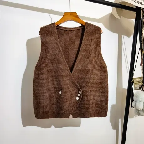 学院风针织马甲开衫女春秋新款宽松v领百搭无袖坎肩毛衣背心外套商品大图